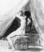 Francisco de goya y Lucientes Nude Woman Holding a Mirror oil painting on canvas
